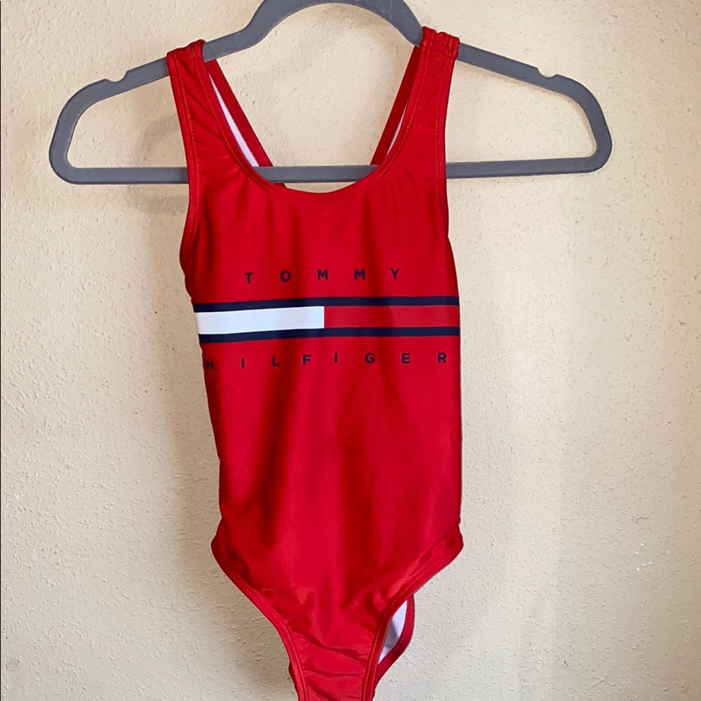 90”s throwback Tommy Hilfiger Vibrant Red One-Piece Swimsuit